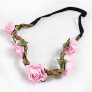 Love Flower Hair Wreath BOHO Floral Headband Pink